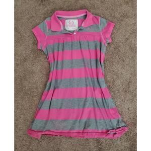 Victoria's Secret PINK Striped Collared Dress Top Womens Pink Gray 2007 Y2K Sz L